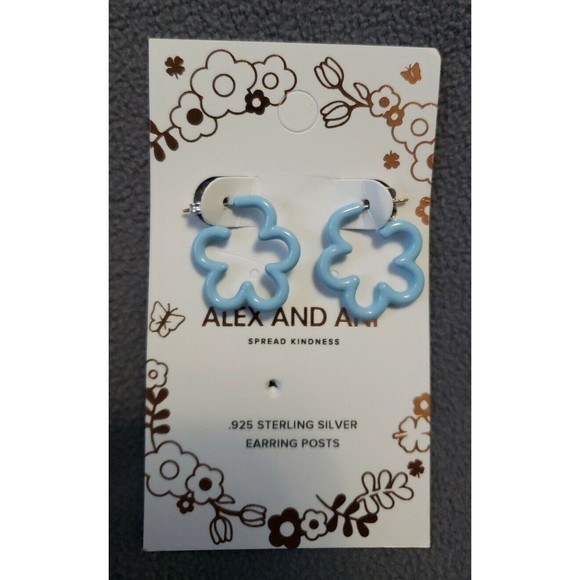 NEW ALEX AND ANI Light Blue Flower Floral Shaped Hoop Style Earrings 1" - Picture 1 of 1